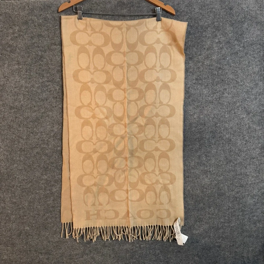NWT Coach Signature Oversized Scarf Camel Beige Wool Cashmere Made in Italy